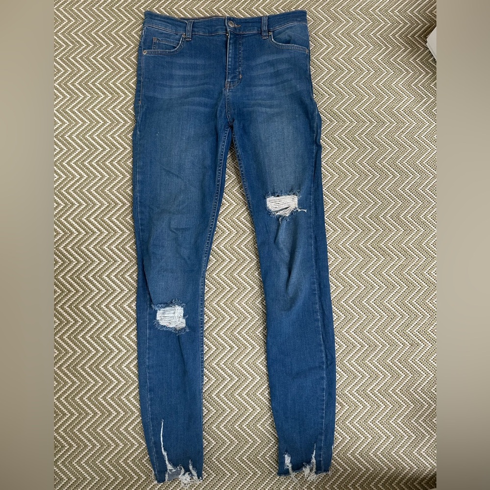 Free People FP EUC Frayed Ankle Crop Deconstructed Denim Jeans 27 Long Zip Fly